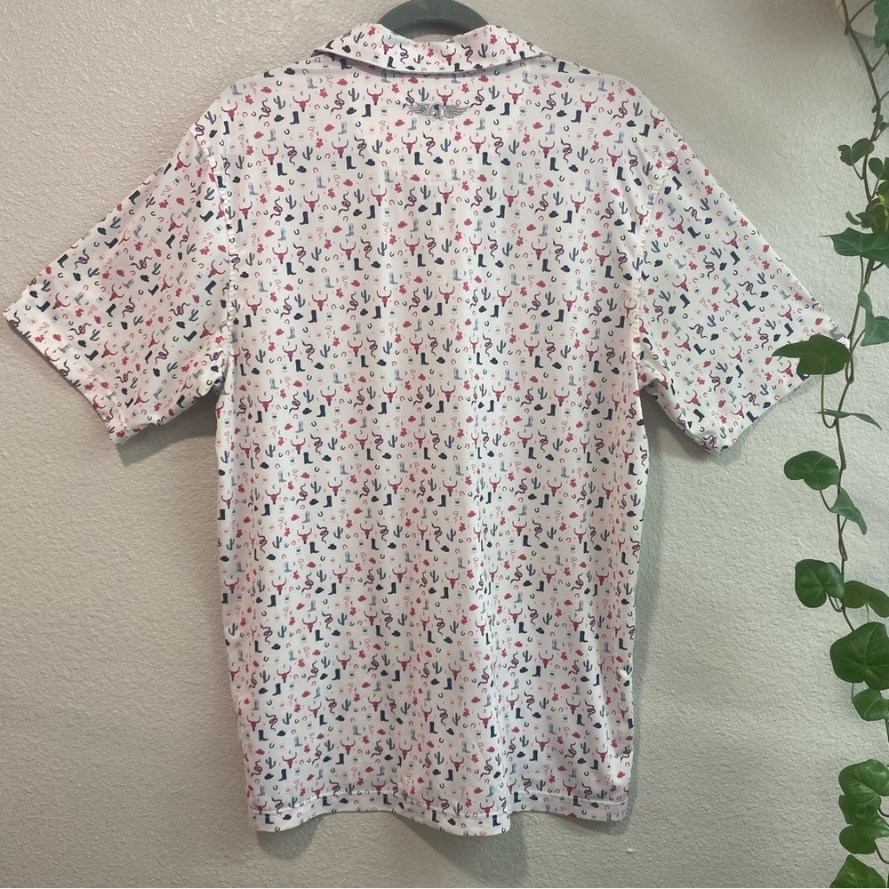 Straight Down Cowboy Men's White Patterned Shirt, Short Sleeve Shirt,Size Medium - Picture 6 of 9
